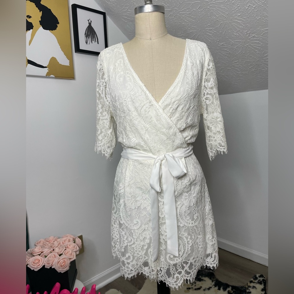 White Lace Wrap Romper by Trixxi (Size XL)